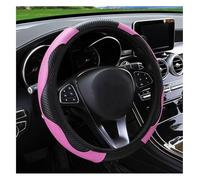 Car Steering Wheel Covers No Inner 38cm Car Steering Wheel Cover Carbon Fiber Sports Elastic Leather Handle(Black pink)