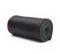Car Steering Wheel Covers Pu Leather Car Steering Wheel Cover With Needles Thread DIY Braid 37-38cm Anti-Slip Cowhide Steer-Wheel Protector(Black Red)