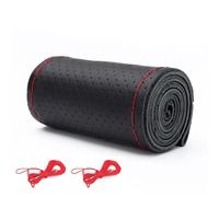Car Steering Wheel Protective Cover Car Steering Wheel Cover With Needles Thread DIY Braid 37-38cm Anti-Slip Cowhide Steer-Wheel Protector(Black Red)