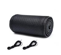 Car Steering Wheel Protective Cover Leather Steering Wheel Cover 37-38cm Universal DIY Braided Car Steering Wheel Protector With Needles And Thread(With Hole Black)
