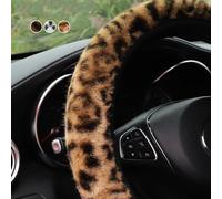 Car Steering Wheel Protective Cover Leopard Print Simulation Winter Plush Without Inner Ring Car Without Inner Ring Steering Wheel Cover Steam Interior Supplies(Brown)
