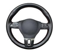 Car Steering Wheel Protector For Seat For Leon 1999-2015 Perforated Leather Hand Sewing Car Steering Wheel Cover Trim Black(Red Thread)