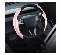 Car Steering Wheel Protector For Tesla For Model 3 Y For Highland For Juniper 2026 Suede Velvet Car Steering Wheel Cover DIY Carbon Fiber Texture Sport(Pink)