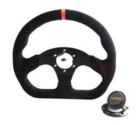 Car Steering Wheel Racing Drift Flat Steering Wheel 330mm 13Inch Suede Leather Black Stitching(MS-BK-Red)