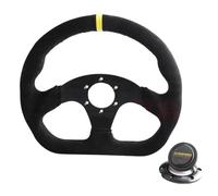 Car Steering Wheel Racing Drift Flat Steering Wheel 330mm 13Inch Suede Leather Black Stitching(MS-BK-Yellow)