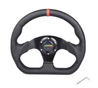 Car Steering Wheel Racing Drift Flat Steering Wheel 330mm 13Inch Suede Leather Black Stitching(PVC-BK-Red)