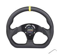 Car Steering Wheel Racing Drift Flat Steering Wheel 330mm 13Inch Suede Leather Black Stitching(PVC-BK-Yellow)