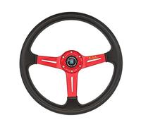 Car Steering Wheel,Racing Steering Wheel Sport 14inch Racing Car Copy Wood with Black Spoke Classic(PU-red)