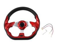 Car steering wheel Red Blue Universal D Shape Flat Drift Racing Leather Steering Wheel + 6 Holes Horn Button for Motorsport(Red)