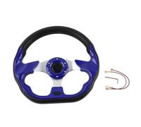 Car steering wheel Red Blue Universal D Shape Flat Drift Racing Leather Steering Wheel + 6 Holes Horn Button for Motorsport(Blue)