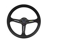 Car Steering Wheel,Sport Steering Wheel Universal PU 14 inch Auto Racing Steering wheels Deep Corn Drifting Sport Steering Wheel With Logo(Black A)