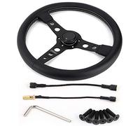 Car Steering Wheel, Steering Wheel 350mm/14in Racing Steering Wheel For Style 6-Bolt Black Leather Gray Stitching With Horn Button