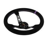 Car Steering Wheel Universal Steering Wheel 350mm 13.5Inch Suede Leather Black Drift Racing Play Game Stitching Purple