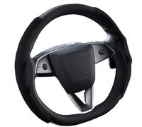 Car Steering Wheel Wrap For Tesla For Model 3 Y For Highland For Juniper Suede Car Steering Wheel Cover Hand Sewing Soft Leather Braiding Stee(Black)