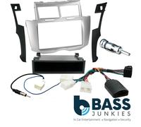 Car Stereo Silver Single Din Fascia & Steering Wheel Kit For A Toyota Yaris MK2