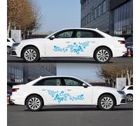 Car Sticker, Butterfly Flower Pattern Vinyl Sticker Decal,Car Side Skirt Stickers Suitable for Automobiles, SUV,Trucks Decorative Decal 2PCS(Blue)