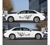 Car Sticker, Butterfly Flower Pattern Vinyl Sticker Decal,Car Side Skirt Stickers Suitable for Automobiles, SUV,Trucks Decorative Decal 2PCS(Black)