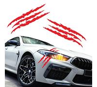 Car Sticker Claws Scratch, 2Pcs Car Claw Sticker Claw Mark Car Decal Claw Marks Headlight Decal Claw Mark Sticker Waterproof Monster Claw Scratch Decal for Car (Red)