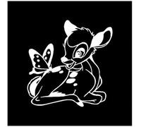Car Stickers 13.7Cmx13.8Cm Cartoon Bambi Deer with Butterfly Car Sticker Cute Animal Vinyl Decal Black/Silver
