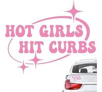 Car Stickers, 7.9x5.5 inches Funny Car Stickers Hot Girls Hit Curbs Bumper Sticker, Vinyl Waterproof Cute Sticker for Ladies Driver, Pink Car Decals Stickers for Trucks Automotive Laptop Suitcase