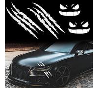 Car Stickers and Decals, Car Claw Sticker Demon Smiley Face Car Sticker Monster Claw Car Sticker Car Headlight Mirror Sticker Claw Scratch Decal for Car Halloween Decor 4PCS (White Claw and Smile)