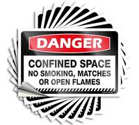 Car Stickers and Decals Danger Confined Space No Smoking, Matches Or Open Flames Stickers 10Pcs Window Stickers for Car Little Man Cave Sign(8X12CM)