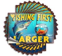 Car Stickers and Decals Fishing First, Catch Larger Fish Stickers 10Pcs Toolbox Stickers and Decals Decal Stickers for Car(8X12CM)