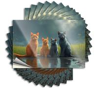 Car Stickers and Decals Four Cats in The Rainy Field Stickers 10Pcs Prank Stickers Prank Stickers(6X9CM)