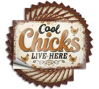 Car Stickers and Decals Rustic Sign: Cool Chicks Live Here with Chicken Illustrations Stickers 10Pcs Toolbox Stickers and Decals Decal Stickers for Car(12X18CM)