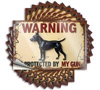 Car Stickers and Decals Rustic Warning Sign: 'is Protected By My Gun' with Black Dog Stickers 10Pcs Toolbox Stickers and Decals Decal Stickers for Car(12X18CM)