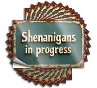 Car Stickers and Decals Rusty Sign: Shenanigans in Progress Stickers 10Pcs Toolbox Stickers and Decals Decal Stickers for Car(6X9CM)