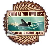 Car Stickers and Decals Swim At Your Own Risk: The Drunk Lifeguard Warning Sign Stickers 10Pcs Toolbox Stickers and Decals Decal Stickers for Car(8X12CM)