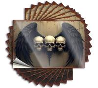 Car Stickers and Decals Three Skulls with Black Wings On Rustic Background Stickers 10Pcs Toolbox Stickers and Decals Decal Stickers for Car(6X9CM)