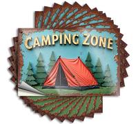 Car Stickers and Decals Vintage Camping Zone Sign with Red Tent and Green Trees Stickers 10Pcs Love Stickers Car Stickers Funny(8X12CM)