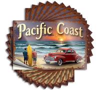 Car Stickers and Decals Vintage Car and Surfboard On Pacific Coast Sunset Stickers 10Pcs Toolbox Stickers and Decals Decal Stickers for Car(8X12CM)