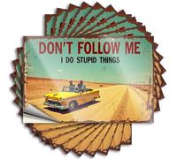 Car Stickers and Decals Vintage Road Trip: 'Don't Follow Me, I Do Stupid Things' Stickers 10Pcs Toolbox Stickers and Decals Decal Stickers for Car(8X12CM)