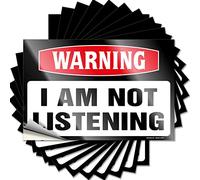Car Stickers and Decals Warning I'm Not Listening Funny Sticker 10 Pcs Funny Sticker Hardhat Stickers and Decals(12X18CM)