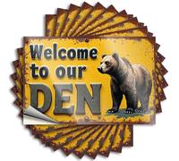 Car Stickers and Decals Welcome to Our Den: A Rustic Bear Sign Stickers 10Pcs Toolbox Stickers and Decals Decal Stickers for Car(6X9CM)