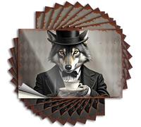 Car Stickers for Men A Dapper Wolf in Top Hat Enjoying A Steaming Cup of Tea Stickers 10Pcs Cave Door Sign Stickers Funny(6X9CM)