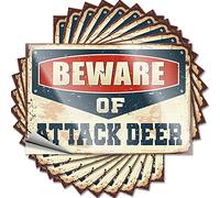 Car Stickers for Men Beware of Attack Deer Funny Sticker 10 Pcs Car Decals Tool Decal(12X18CM)