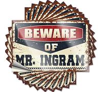 Car Stickers for Men Beware of Mr. Ingram Funny Sticker 10 Pcs Garage Signs for Men Funny Prank Stickers for Adul(6X9CM)