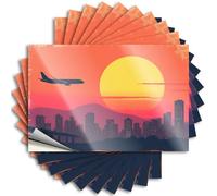 Car Stickers for Men City Skyline with Airplane Flying Over Sunset Sticker 10Pcs Car Stickers Funny Stickers for Cars(12X18CM)