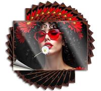 Car Stickers for Men Floral Fantasy: A Woman with Red Sunglasses and Curly Hair Stickers 10Pcs Cave Door Sign Stickers Funny(6X9CM)