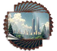 Car Stickers for Men Urban Skyline with Twin Towers and Lush Forest Stickers 10Pcs Sarcastic Signs Man Cave Sign Decor(6X9CM)