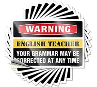 Car Stickers for Men Warning English Grammar Teacher Funny Sticker 10 Pcs Funny Car Decals Tool Box Stickers(12X18CM)