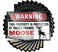 Car Stickers for Men Warning This Property is Protected By A Highly Trained Moose Funny Sticker 10 Pcs Man Cave Bar Car Decal Stickers(8X12CM)