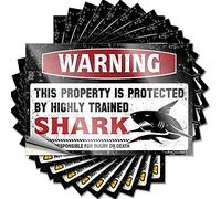 Car Stickers for Men Warning This Property is Protected by A Highly Trained Shark Funny Sticker 10 Pcs Man Cave Wall Decor Decal Stickers for Cars(12X18CM)