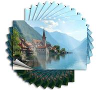 Car Stickers Funny A Picturesque Lakeside Village with Historic Architecture Nestled Sticker 10Pcs Funny Signs for Bedroom Car Bandaid Sticker(12X18CM)