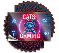 Car Stickers Funny Neon-Cat Gaming: The Future of Virtual Felines? Stickers 10Pcs Mechanic Stickers Tool Box Stickers(6X9CM)