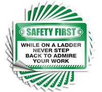 Car Stickers Funny Safety First While On A Ladder Never Step Back to Admire Stickers 10Pcs Prank Stickers for Adults Signs for Man Cave(12X18CM)